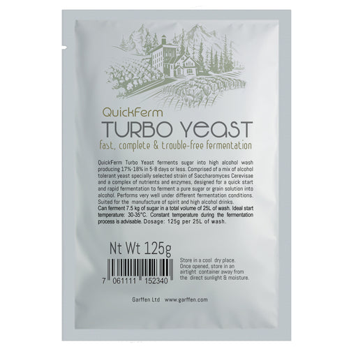 Turbo Yeast, distilling yeast, ferment to higher alcohol levels, which is crucial for efficient distillation